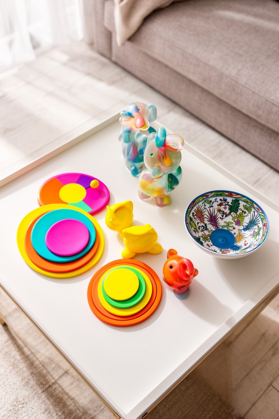 Bunte Sommer-Accessoires auf Wohnzimmertisch