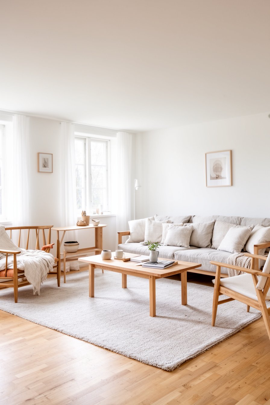 Skandinavisches Landhaus Wohnzimmer mit Holz und hellen Textilien