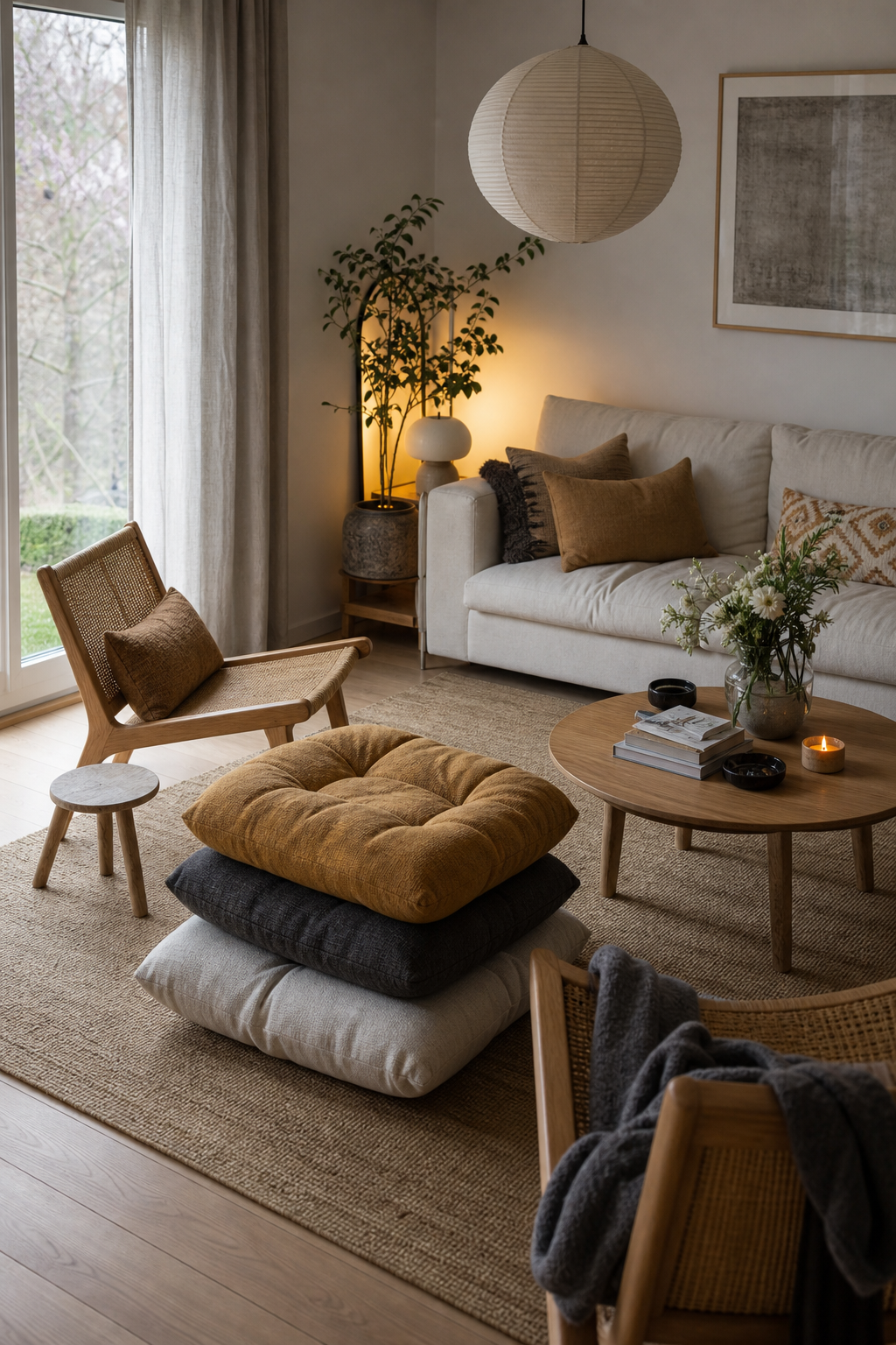 Stapel aus Poufs als Sitzecke
