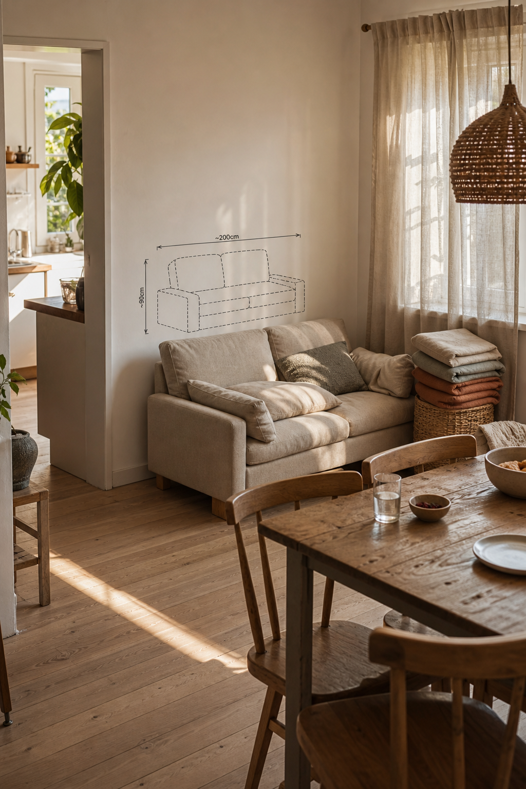 sofa gegen kurze wand skizze weitwinkel