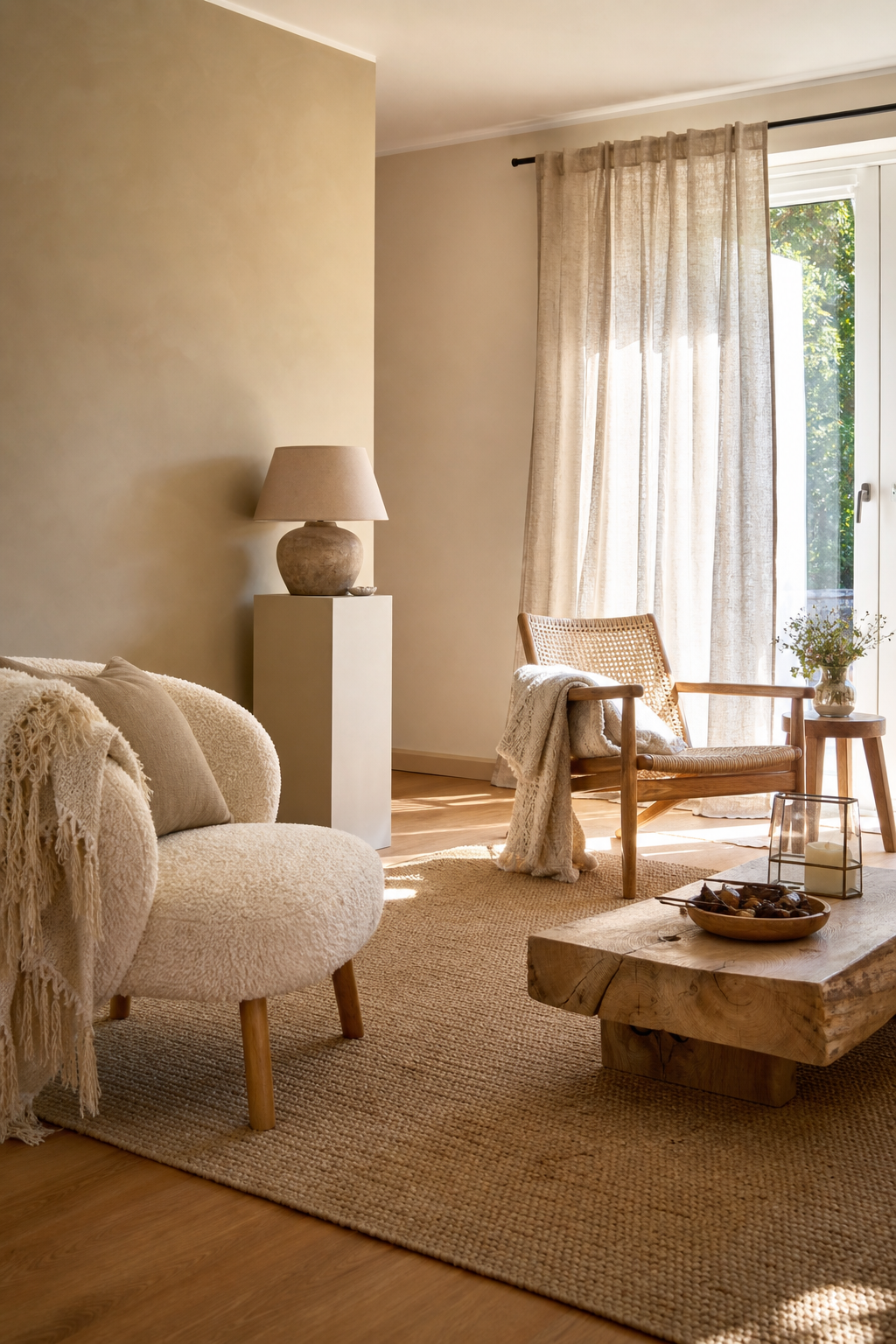 beige wohnzimmer ecke mit sesseln
