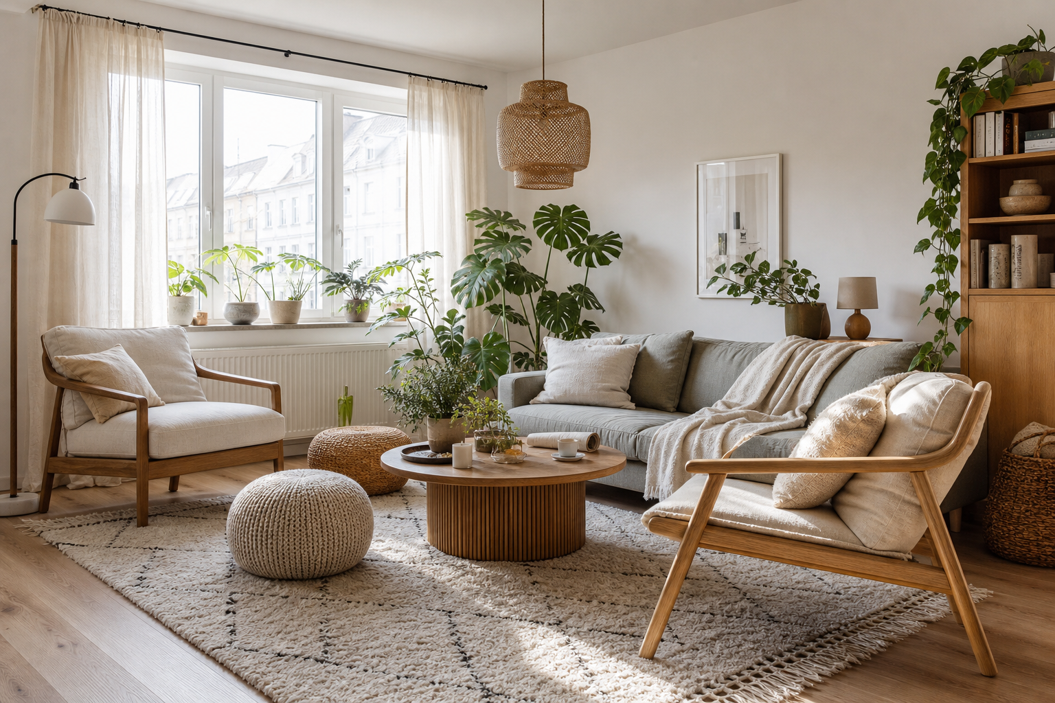 Kissen und Decken in mehreren Materialien