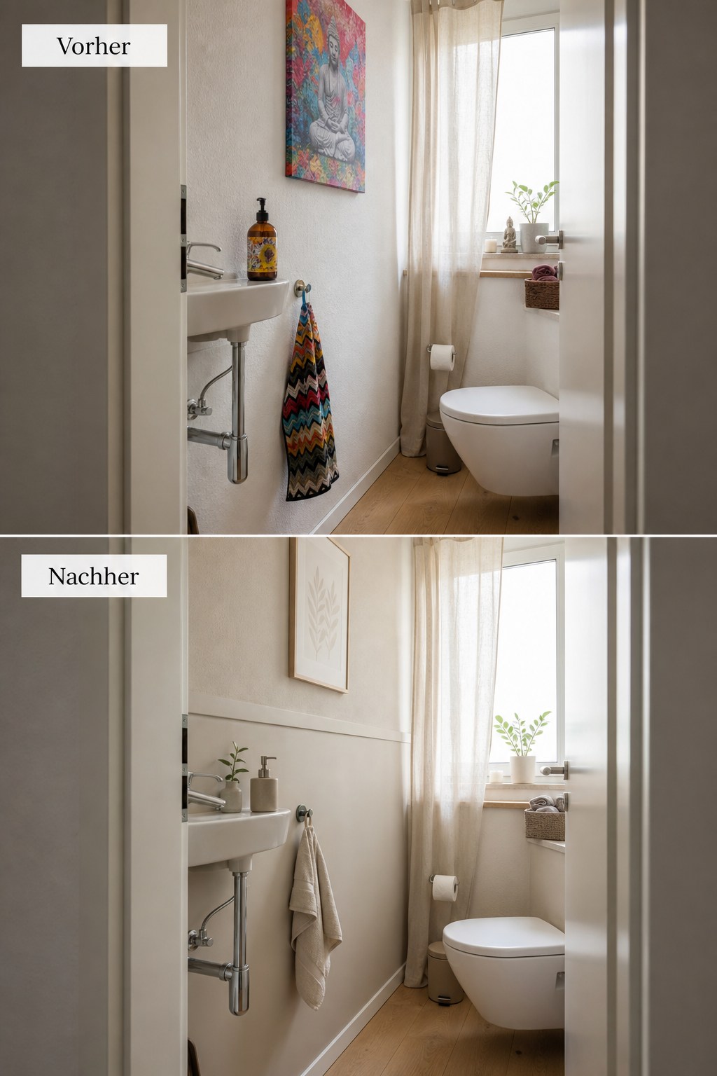 Gästewc vorher nachher abgestimmte accessoires