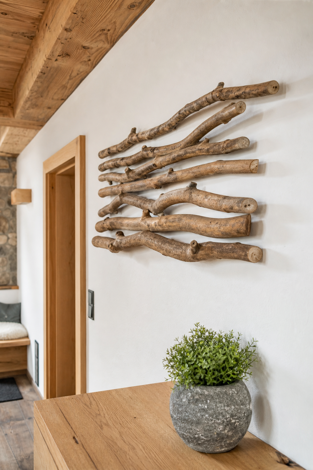 Astwand mit indirekter warmweißer Beleuchtung