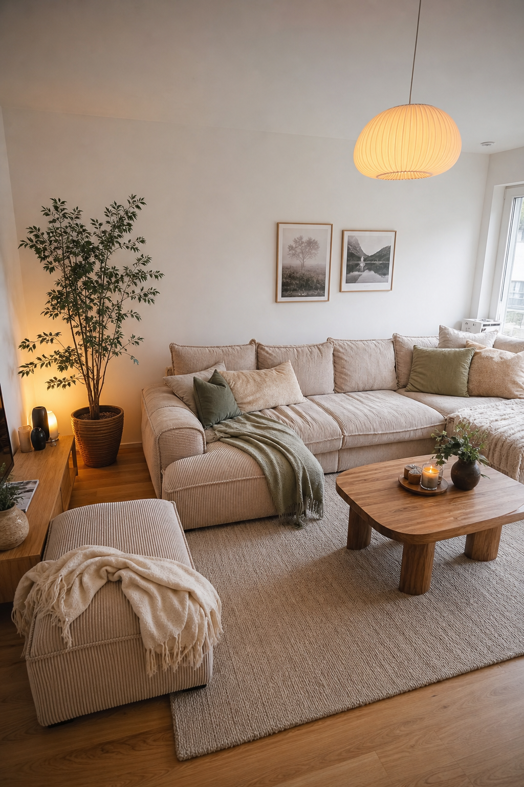 breites beiges cord-sofa mit kissen