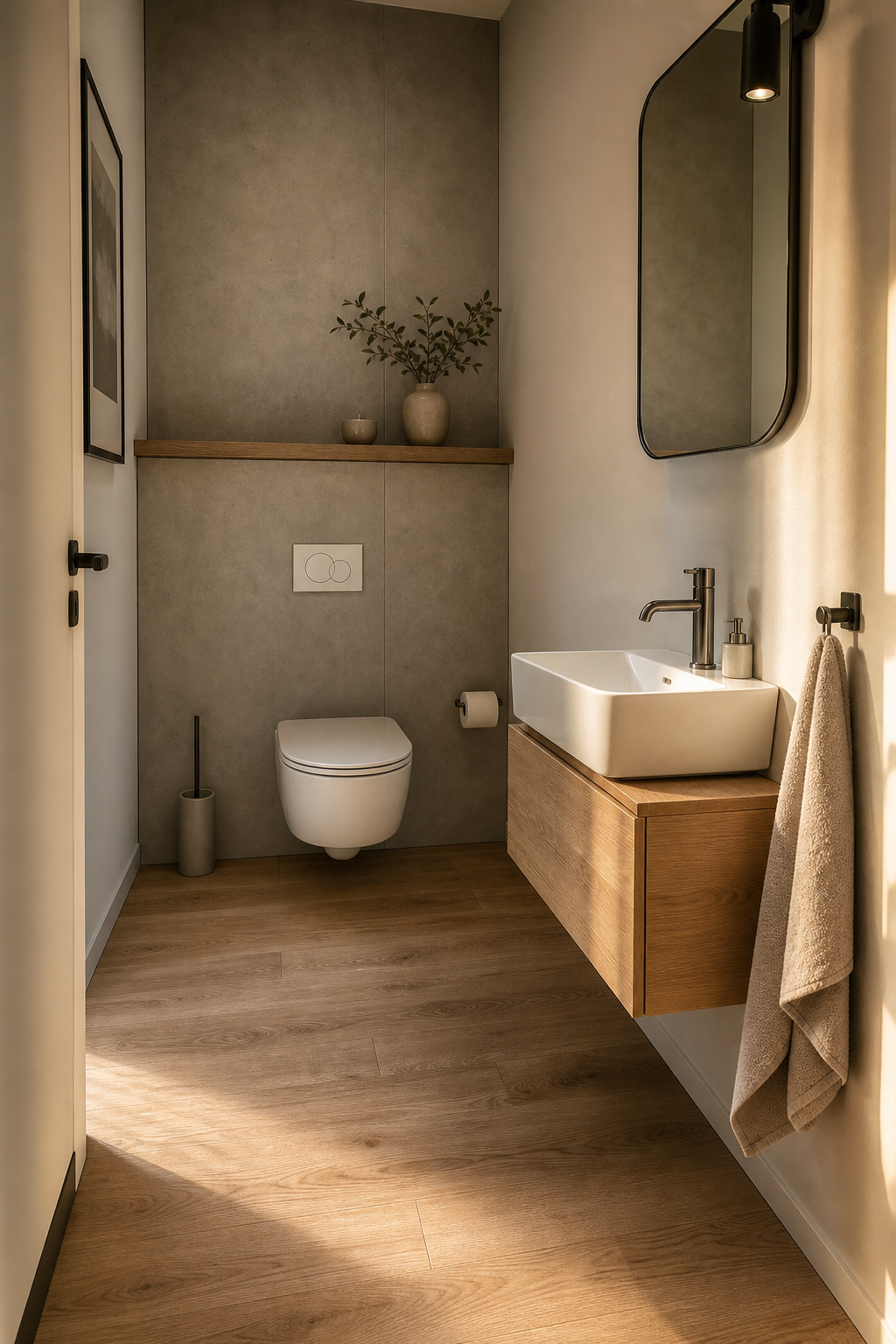 Gäste-WC mit betonoptik-paneel akzentwand