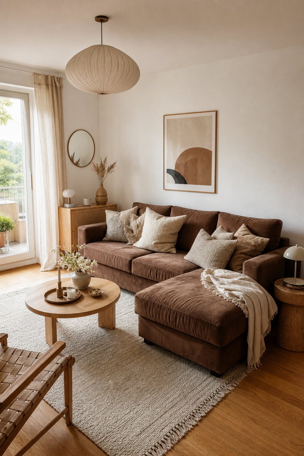 Braunes Sofa mit warmen Erdtönen