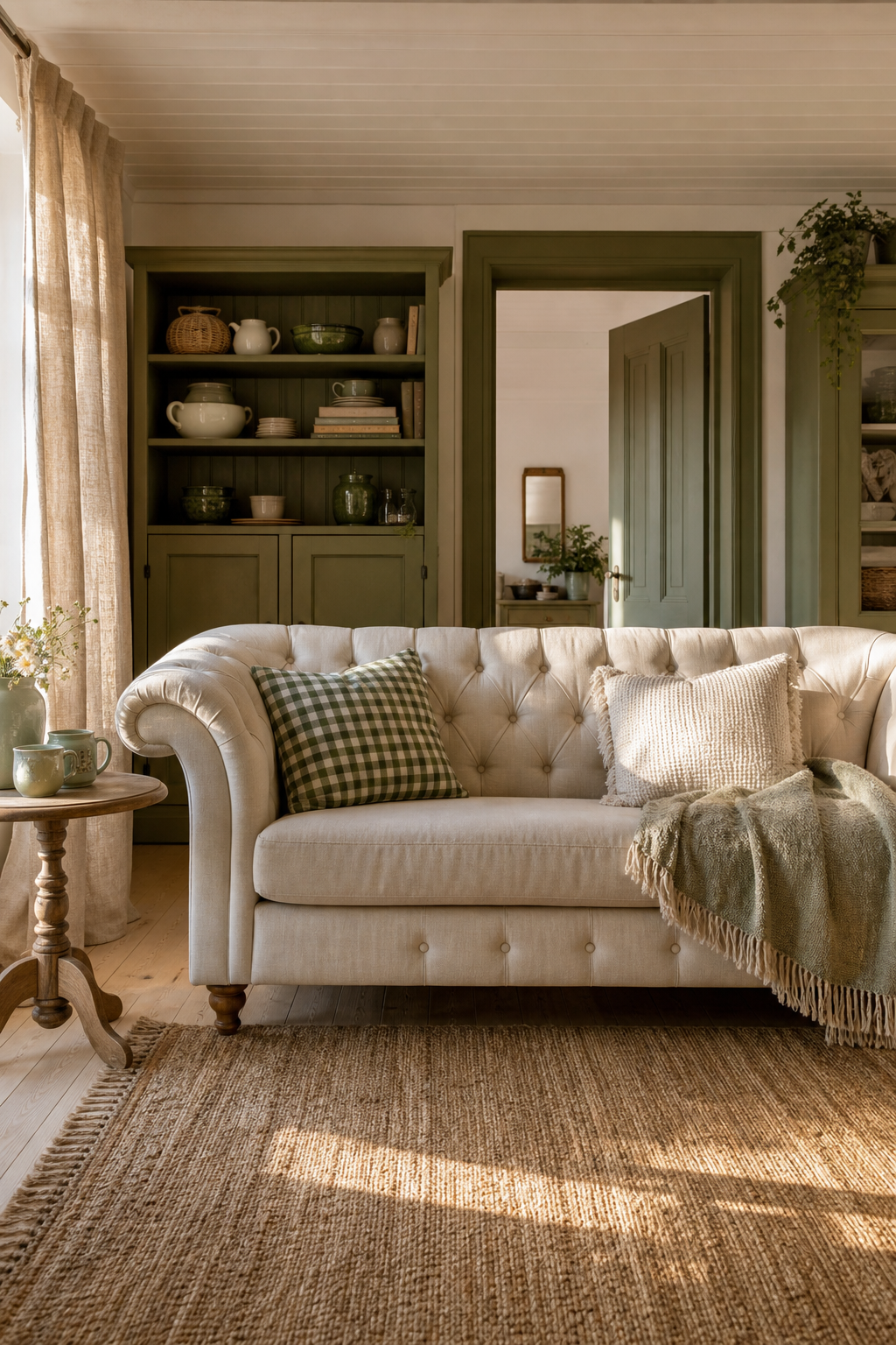 creme sofa im hellen landhauszimmer