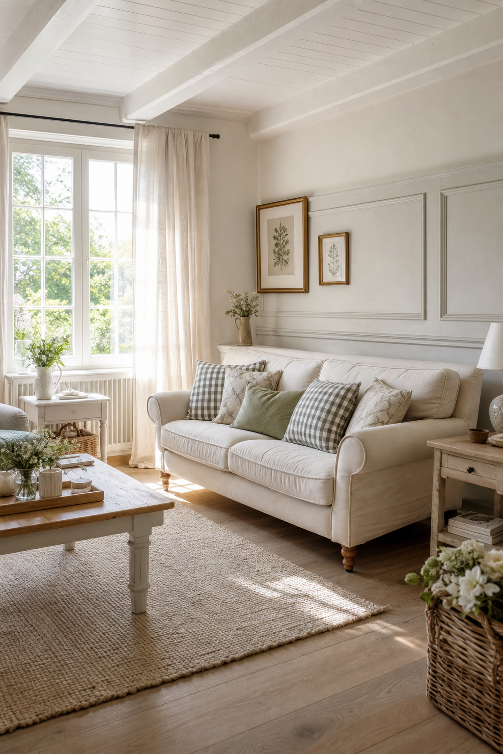 creme sofa in shabby wohnzimmer