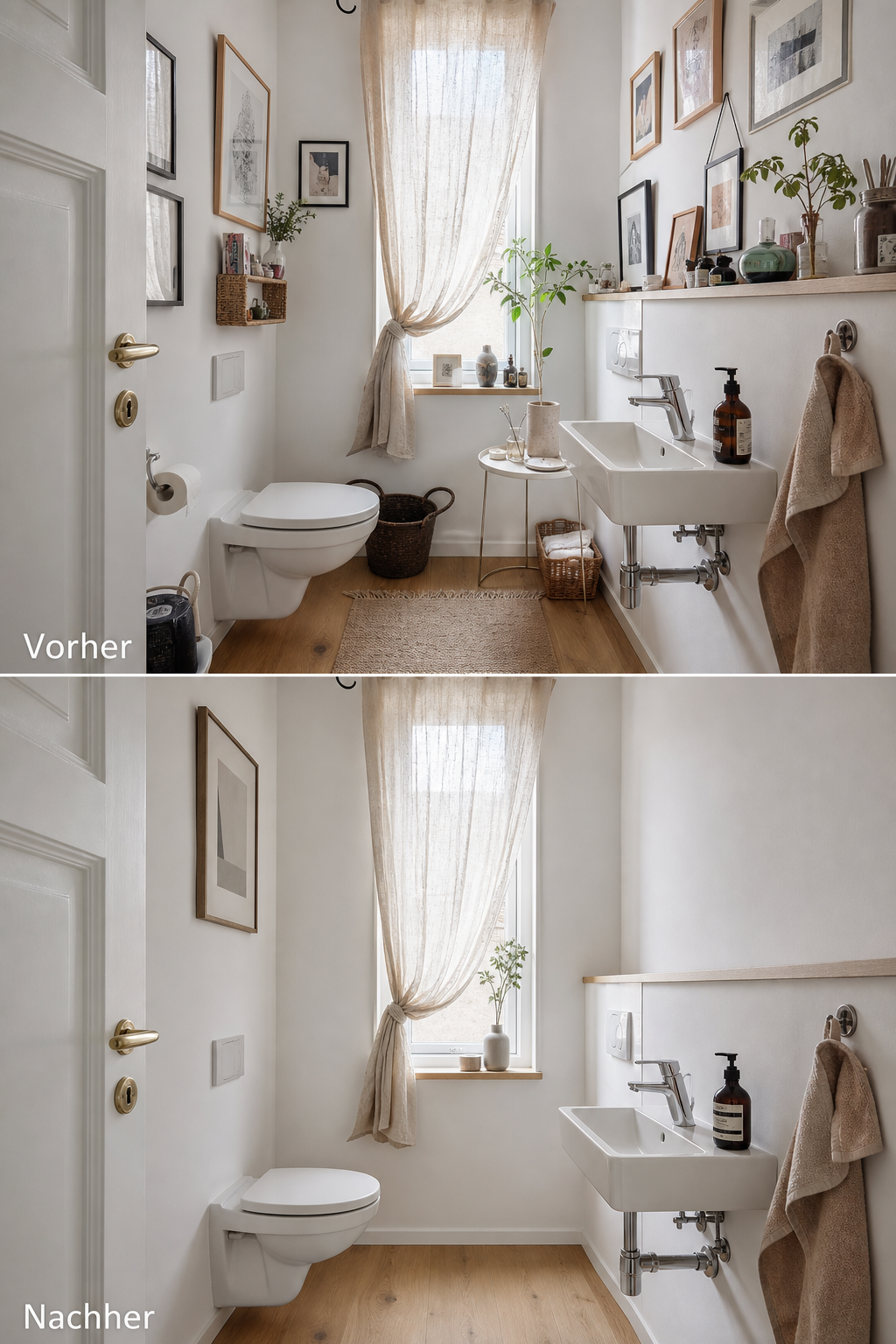 Vorher Nachher kleines Gäste WC Deko reduziert