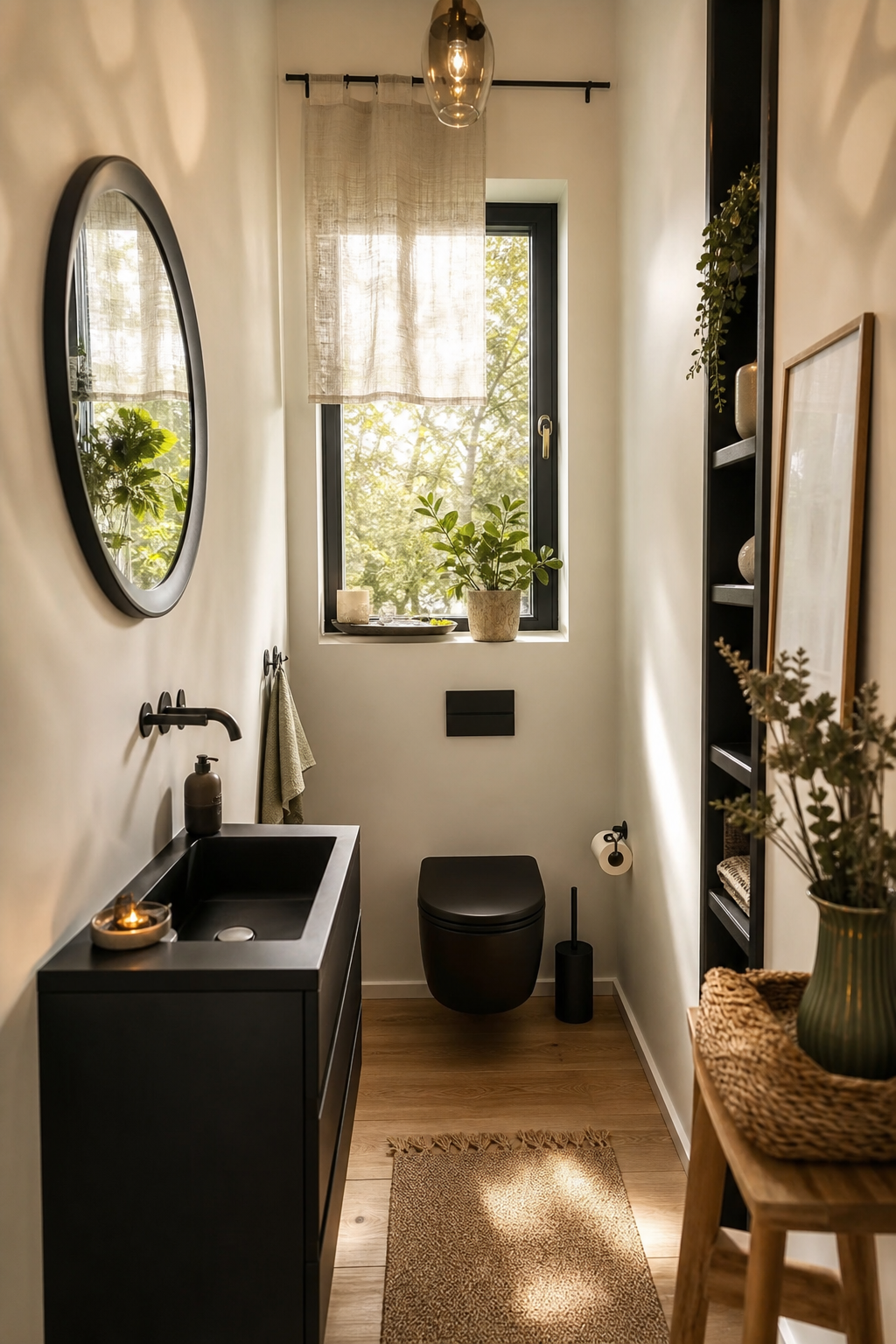 kleines dunkles gäste-wc mit fenster