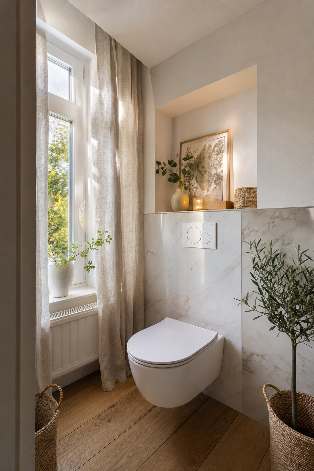 WC mit eingebauter Wandnische und Marmoroptik