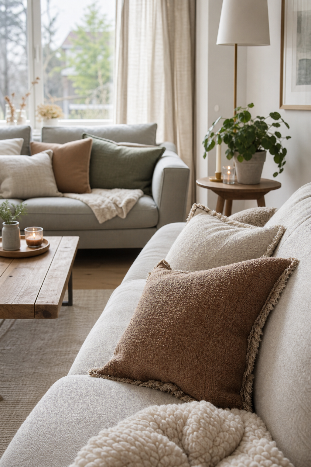 zwei sofas symmetrisch mit spiegelwand