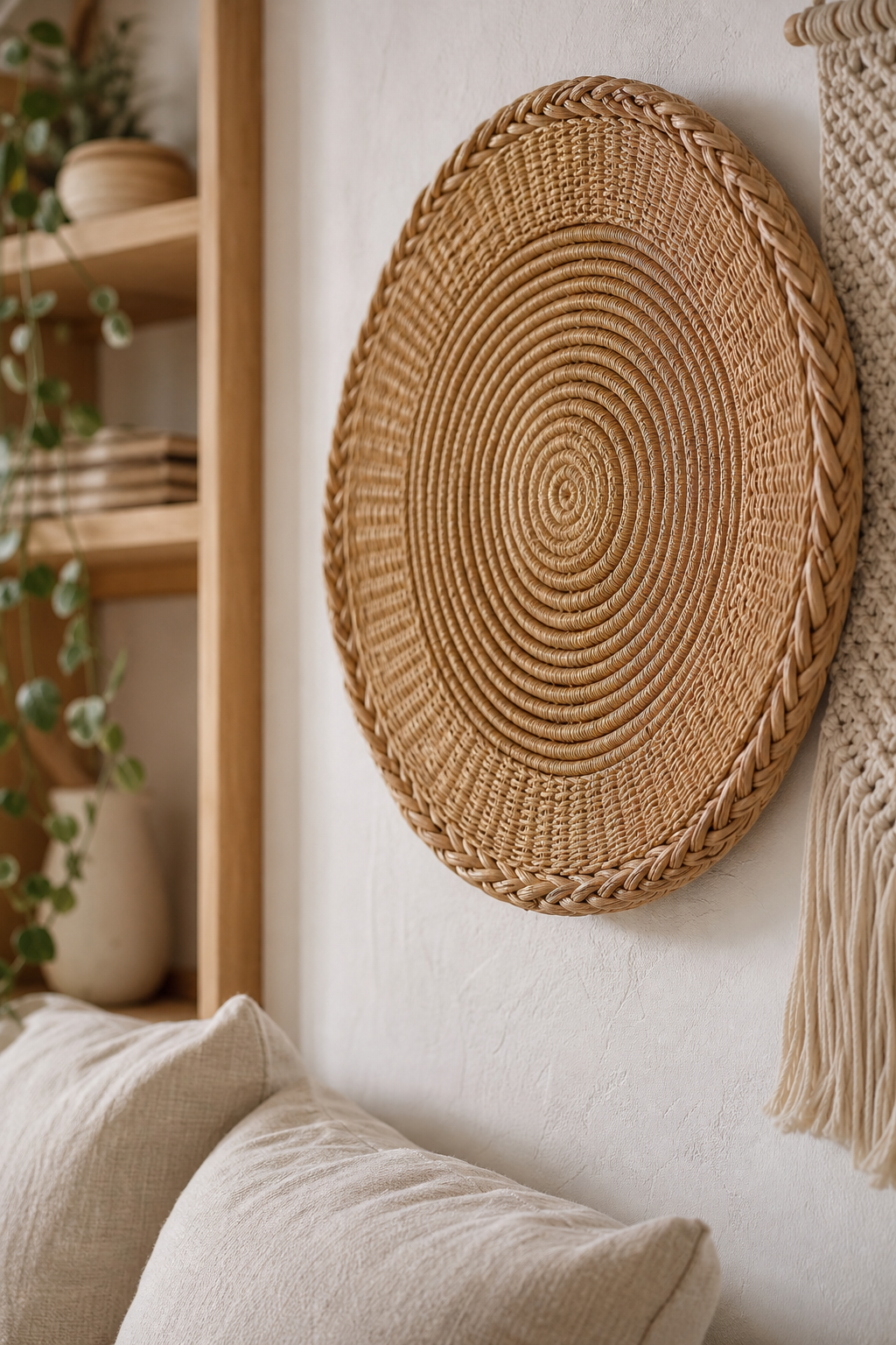 runde rattan wandscheibe nahaufnahme
