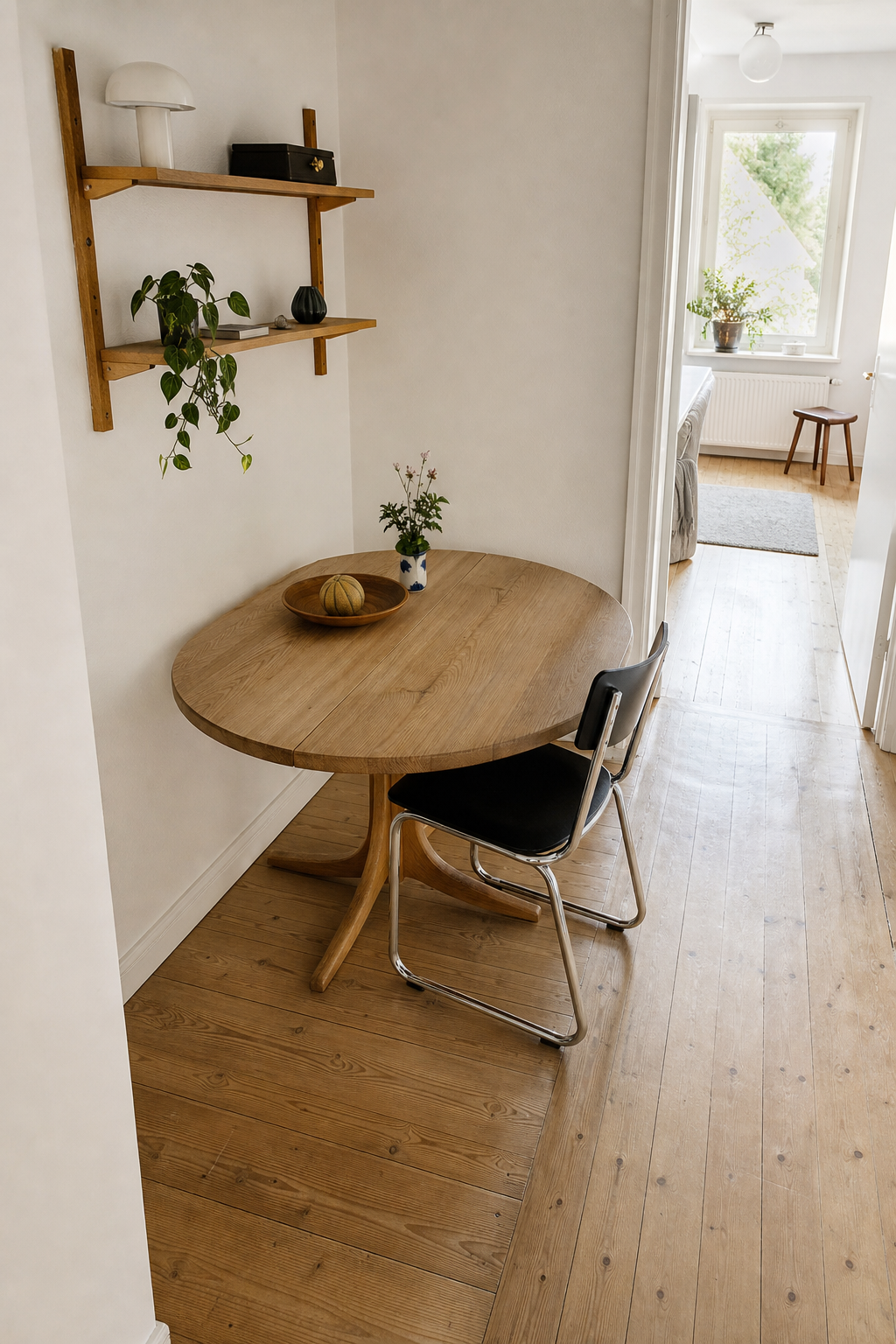 Essplatz an der Wand mit Rundtisch