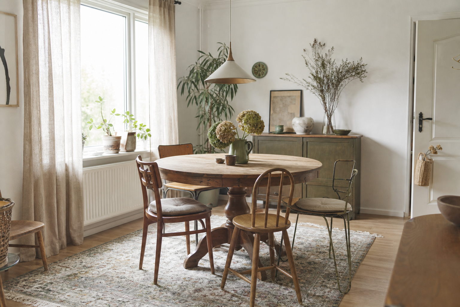 15 Esszimmer-Ideen mit rundem Tisch im Vintage-Stil für gemütliche Wohnräume