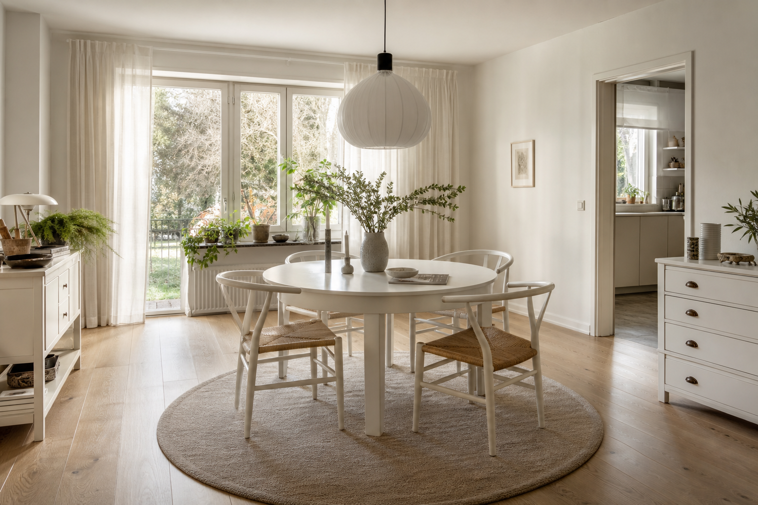 15 Esszimmer-Ideen für einen runden weißen Tisch