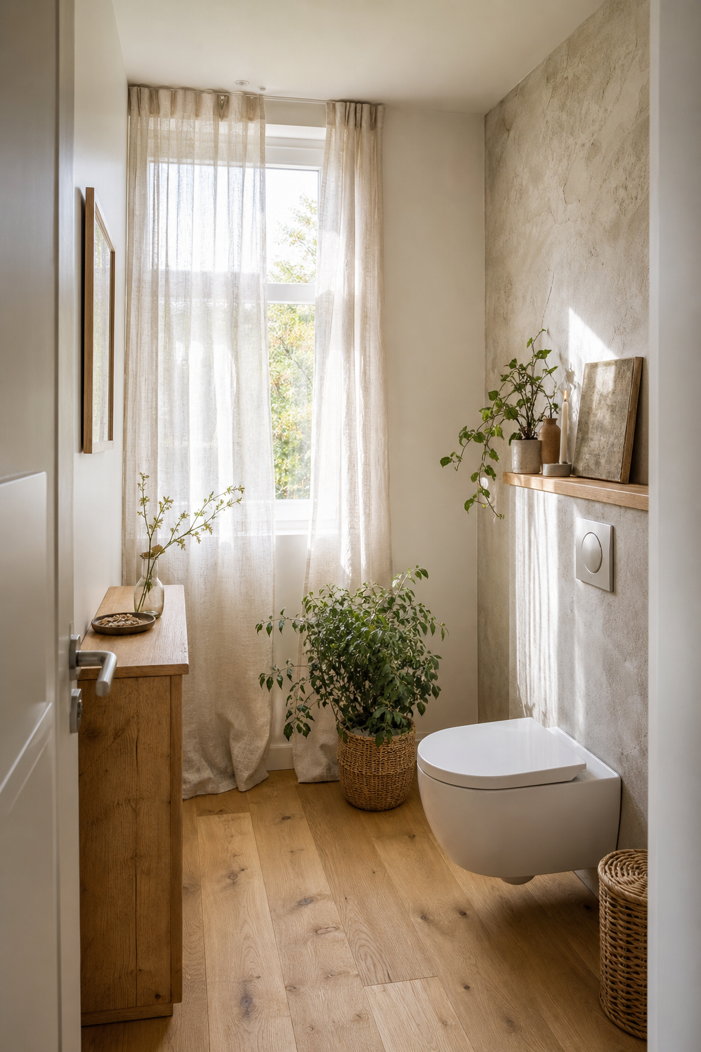 Gäste-WC Naturlook mit Holzregal