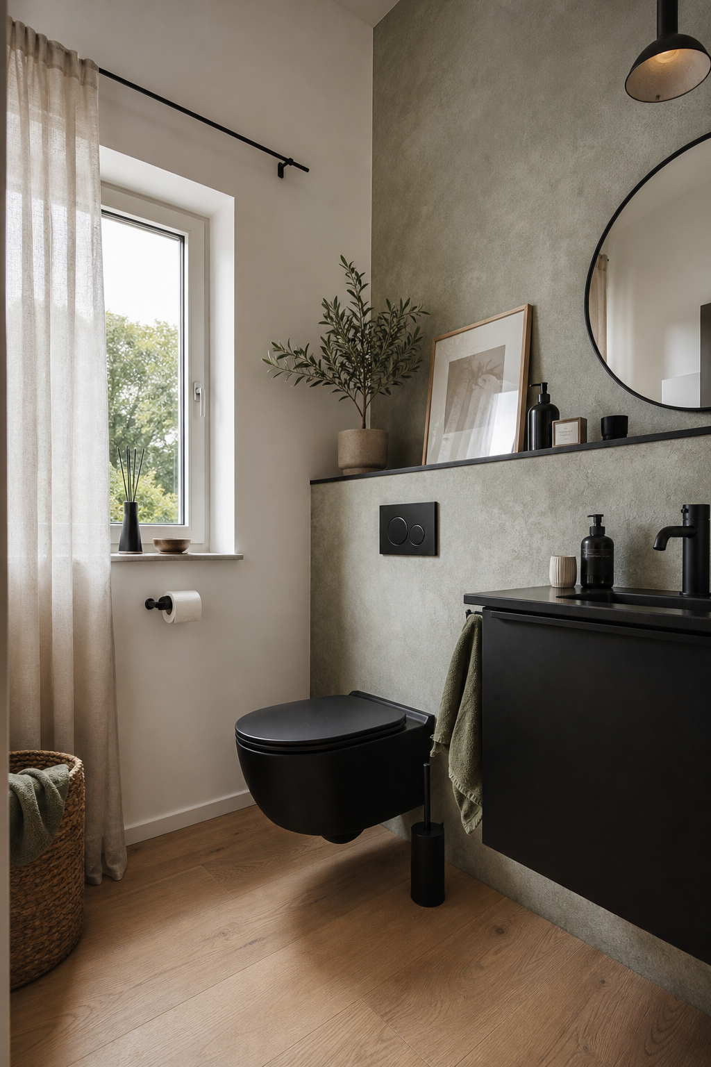 kleines gäste-wc schwarzes keramik-wc fenster