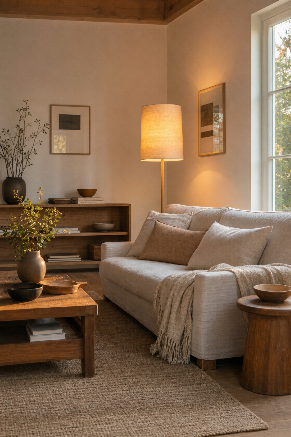 organische stoffpendelleuchte über sofa