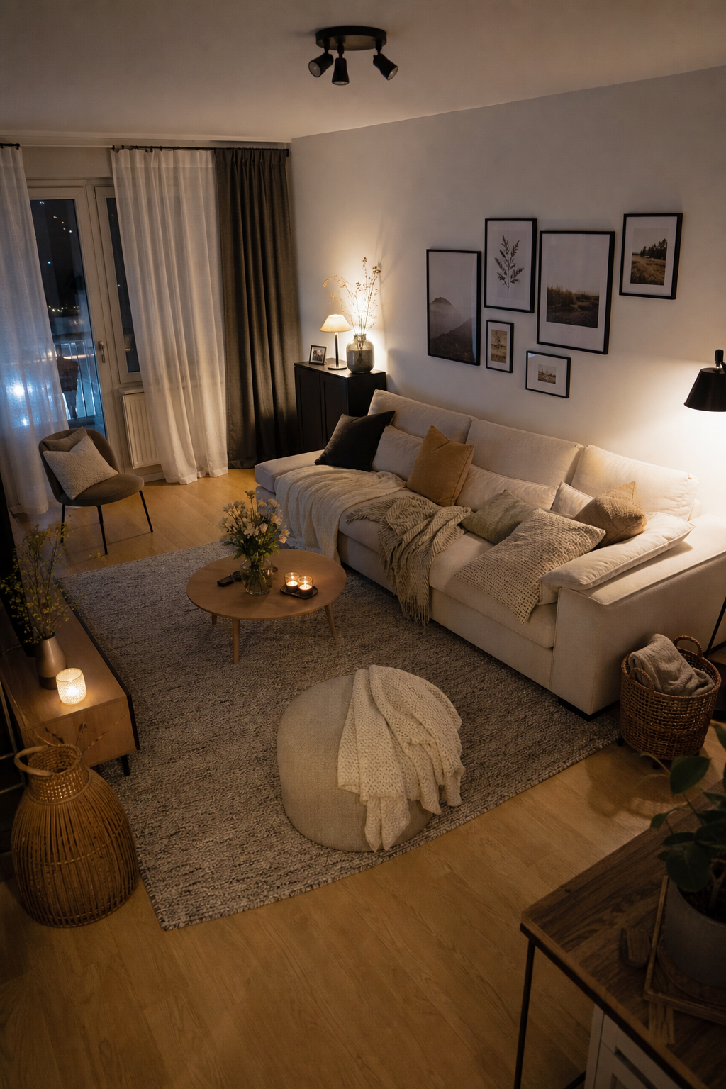 graues cord-sofa mit strukturiertem teppich