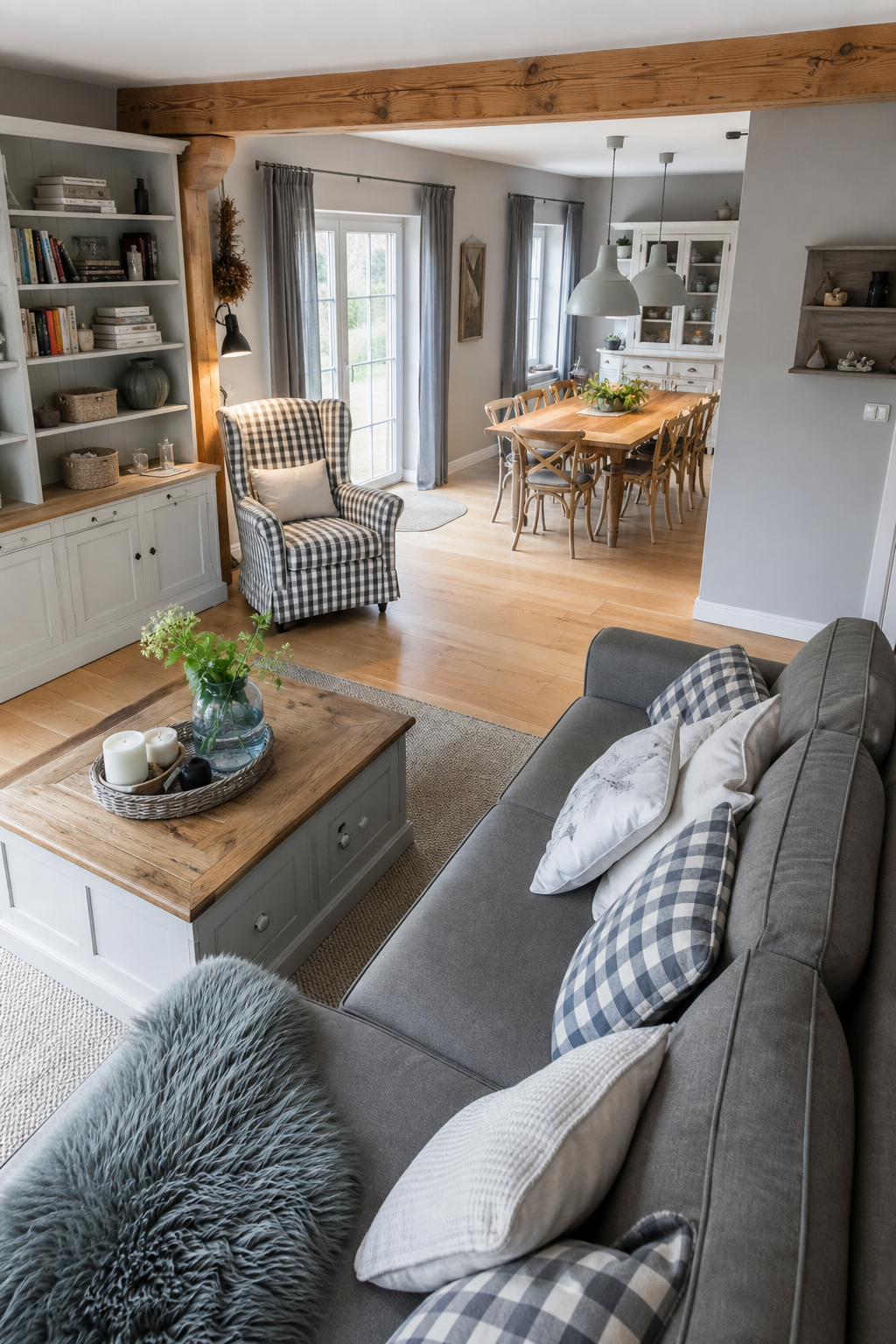 Großzügiges Wohn-Esszimmer mit Holzdielen