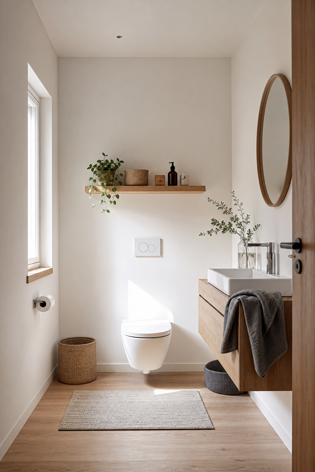 Helles wc ohne fliesen mit holzregal