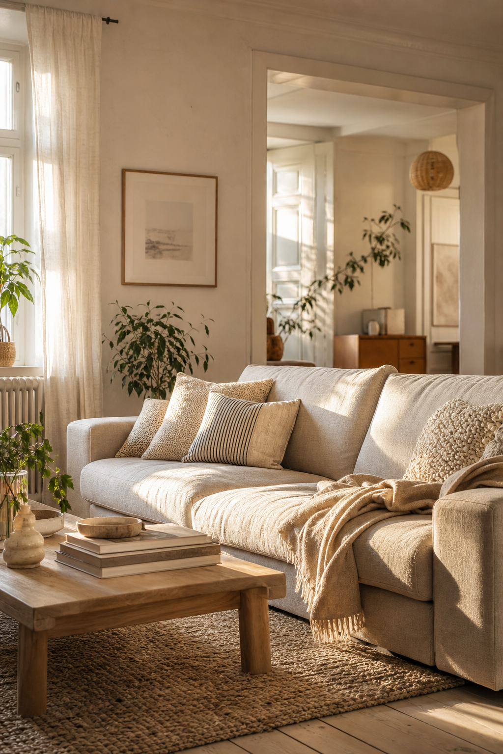 beiges sofa helles skandinavisches wohnzimmer