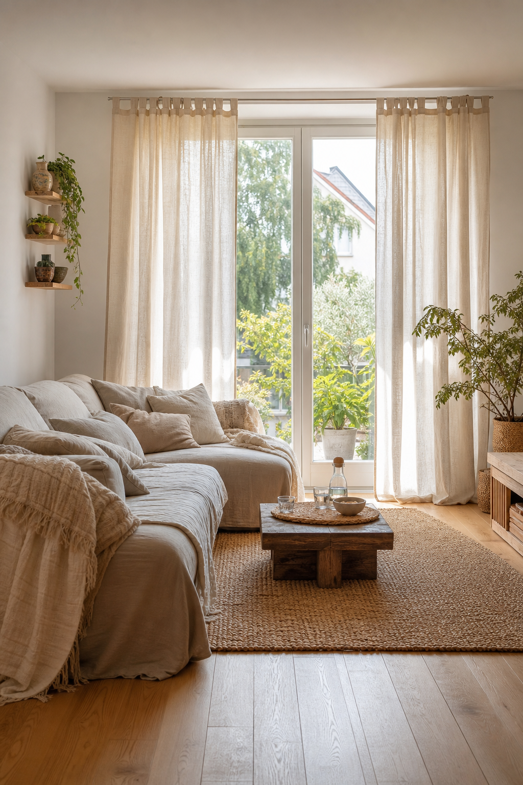 Helles Wohnzimmer mit bodentiefen Fenstern