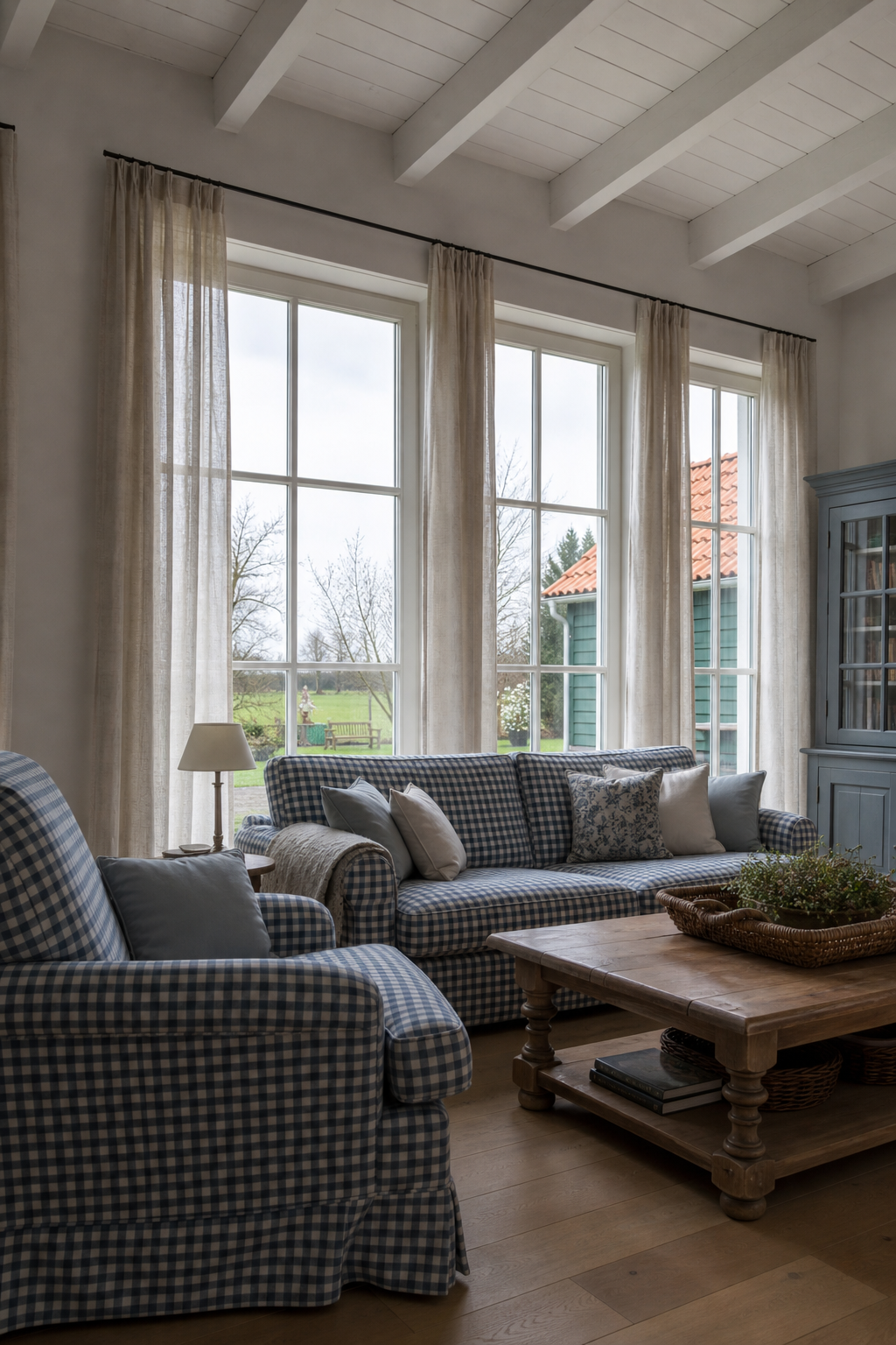 hohe fenster rustikal modernes wohnzimmer