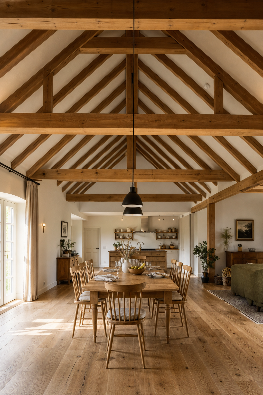 Holzbalken über Esstisch, Landhausstil