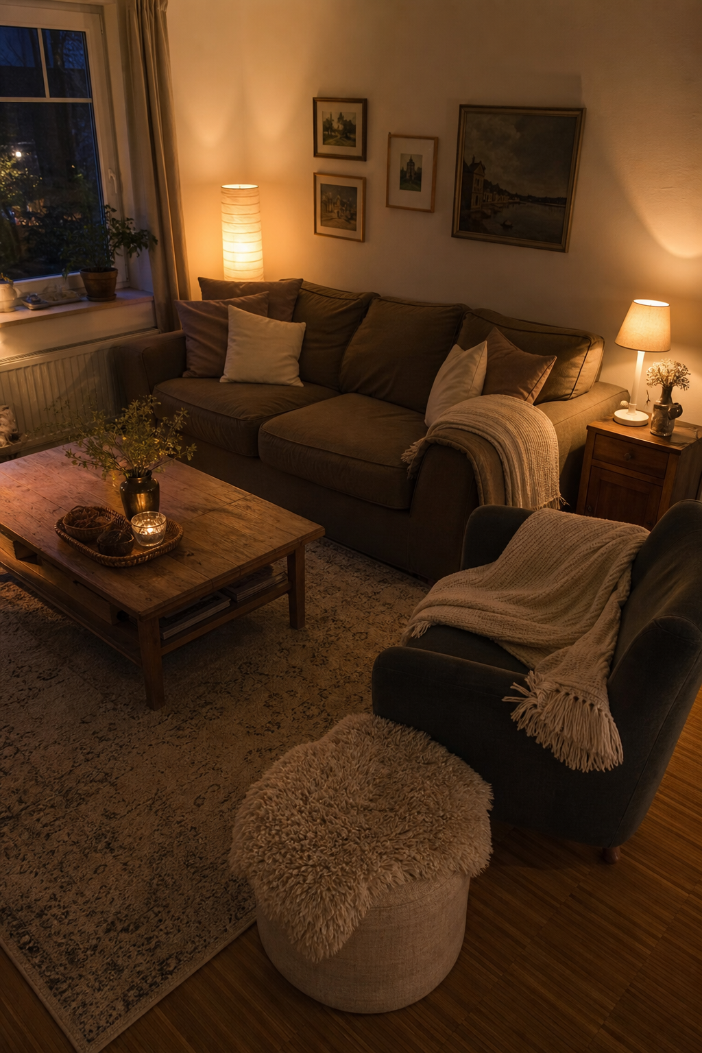 indirekte lampen hinter sofa und tischlampe