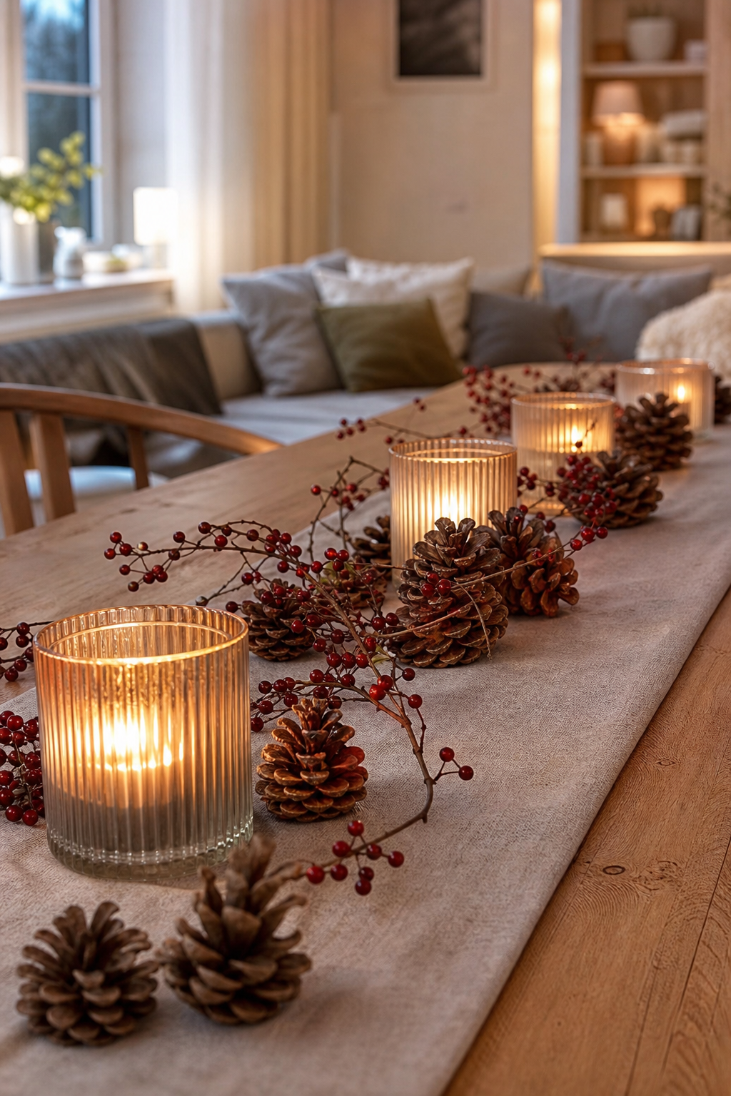 kleine kuerbisse moos beeren centerpiece herbst