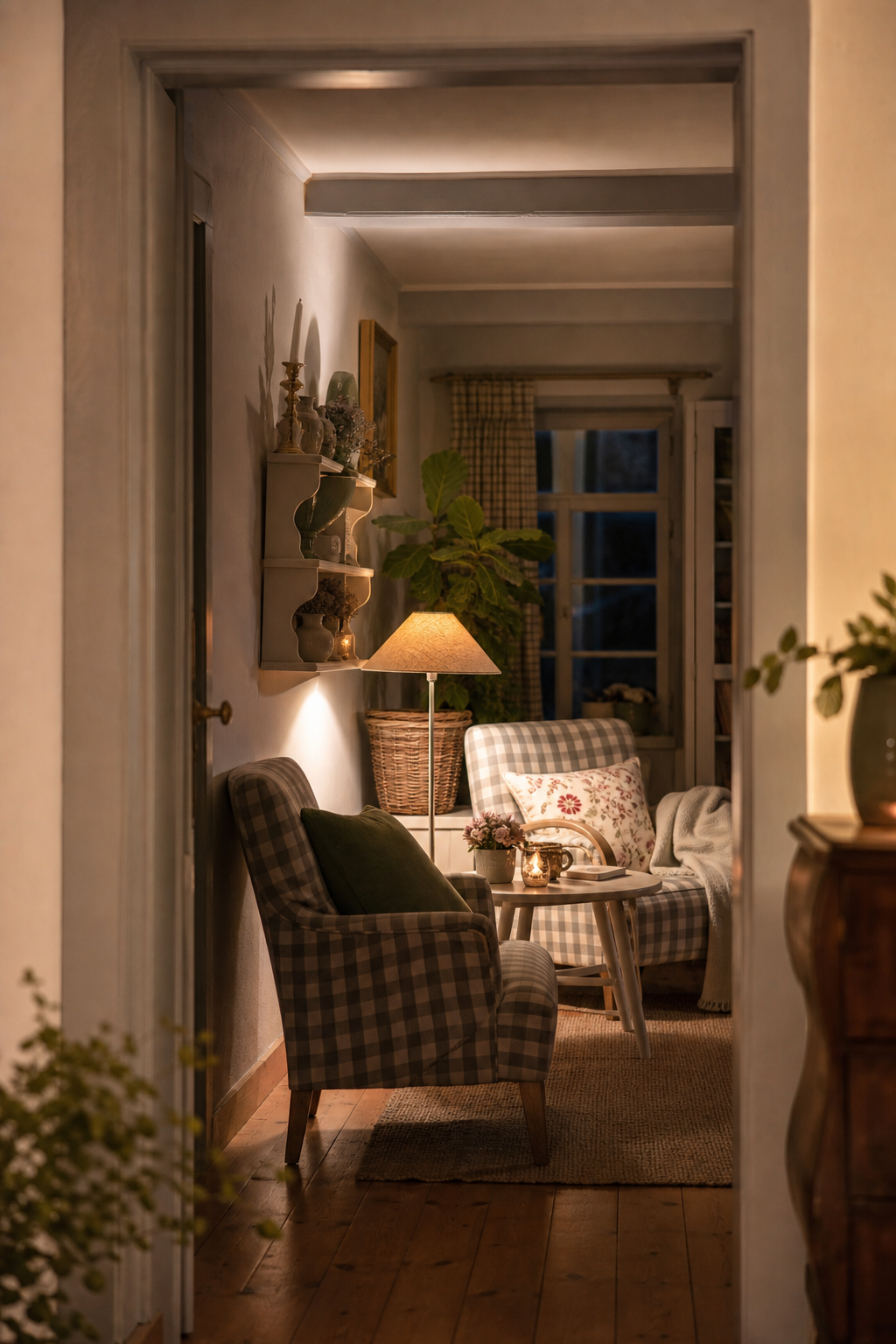 Kleine Landhaus Sitzgruppe mit Pflanze