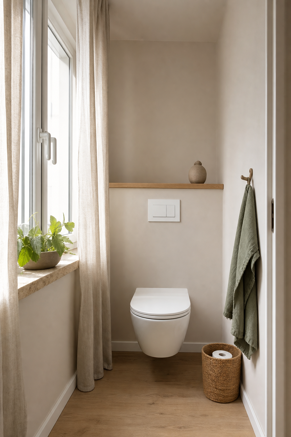 Beiges kompaktes WC mit glatten Wänden