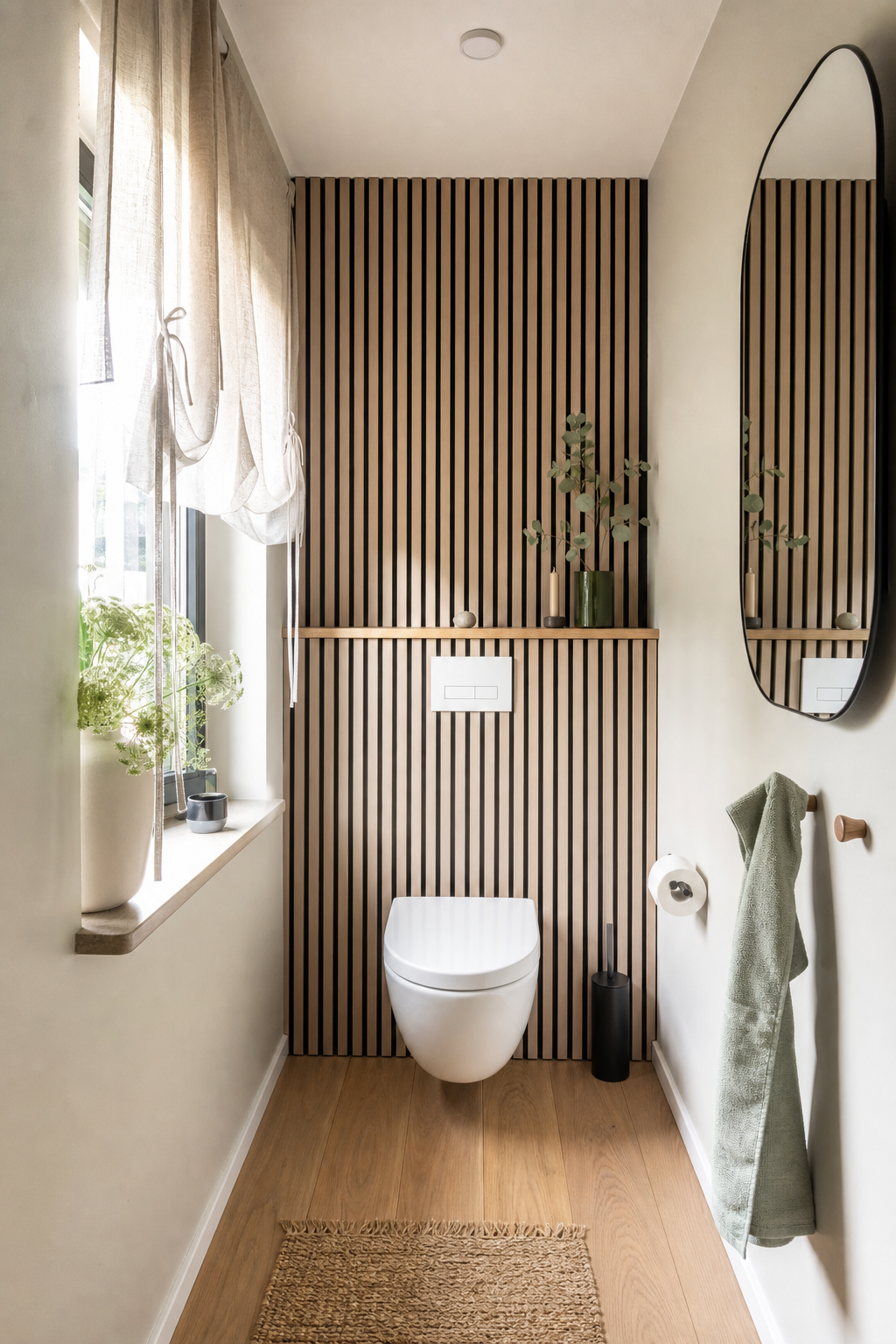 kleines wc mit vertikaler streifenwand
