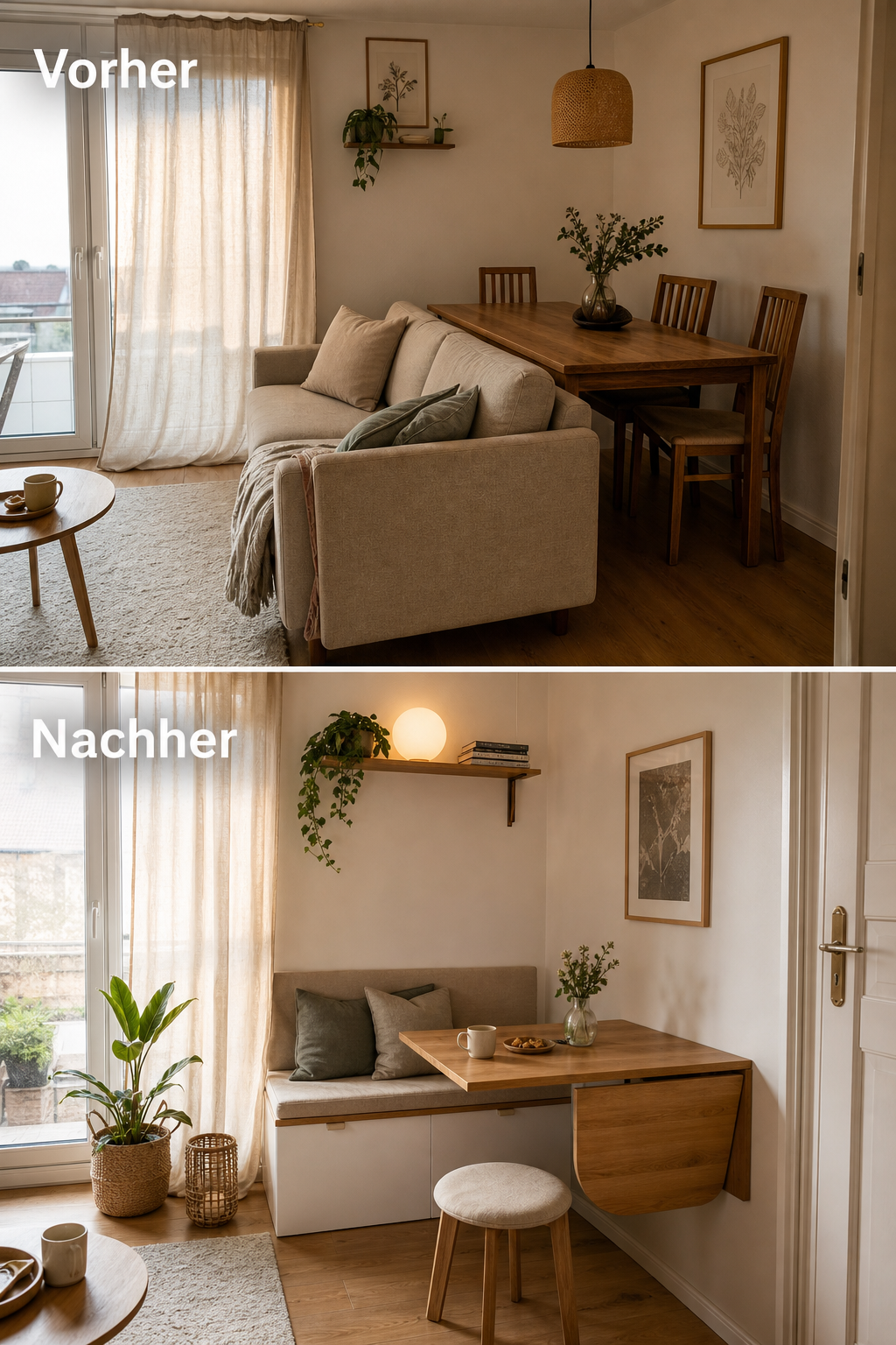 kompaktes wohnzimmer mit integriertem essplatz