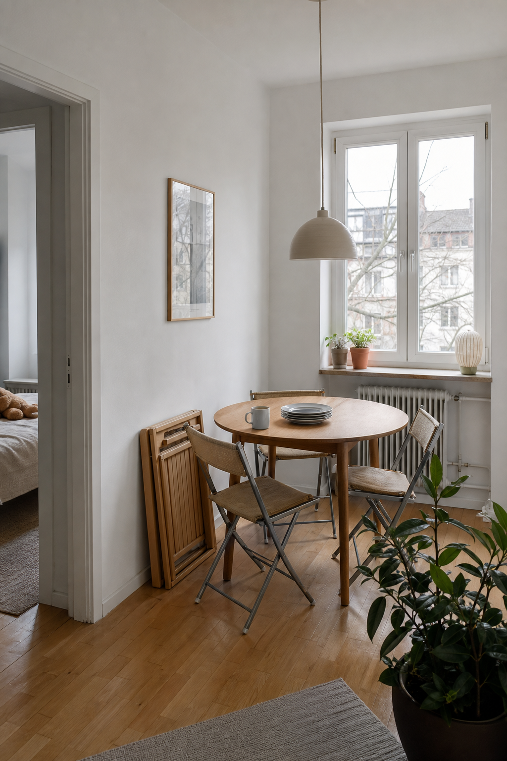 Kleiner runder Tisch mit faltstuehlen