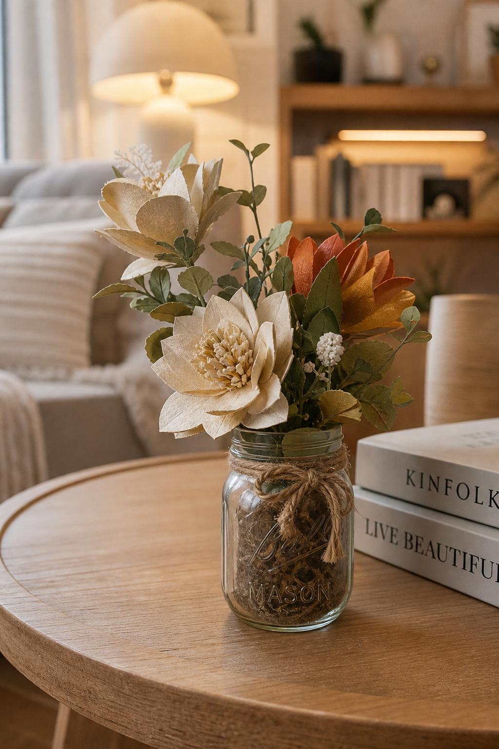 Kunstblumen-Arrangement im Mini-Topfglas