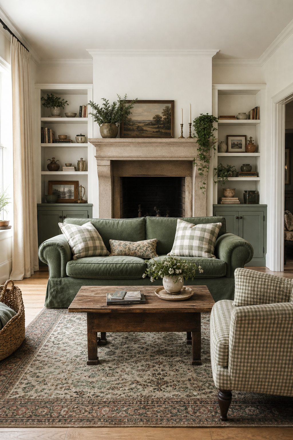 grünes sofa mit vielen zimmerpflanzen