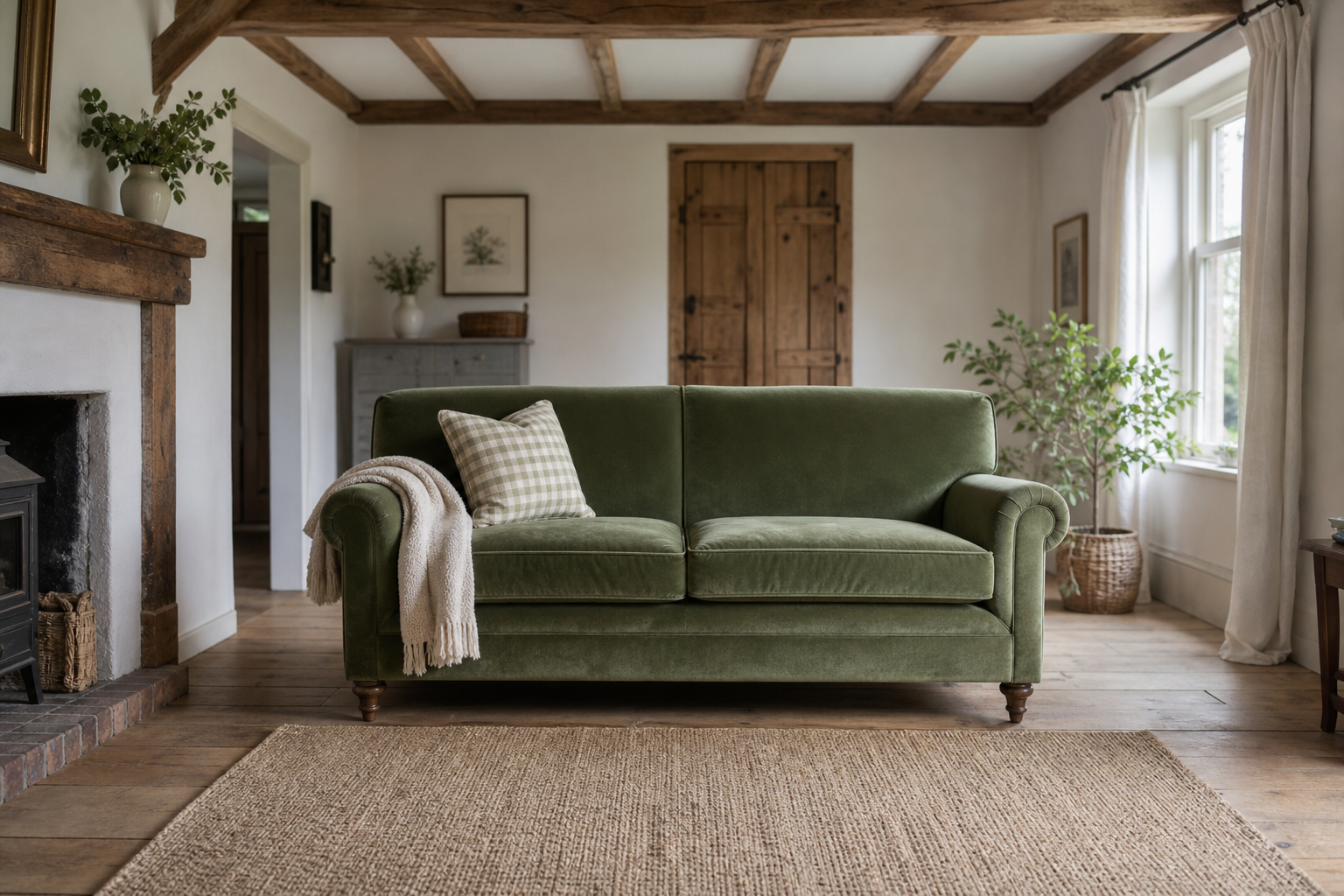14 Ideen für ein Landhausstil-Wohnzimmer mit grünem Sofa und viel Gemütlichkeit