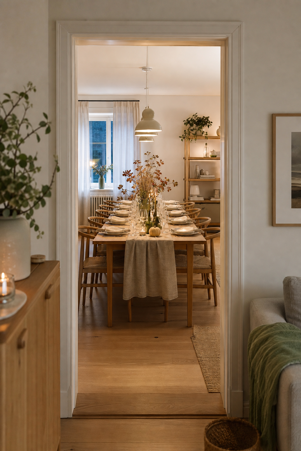 lange tafel mit schmalen flaschenvasen