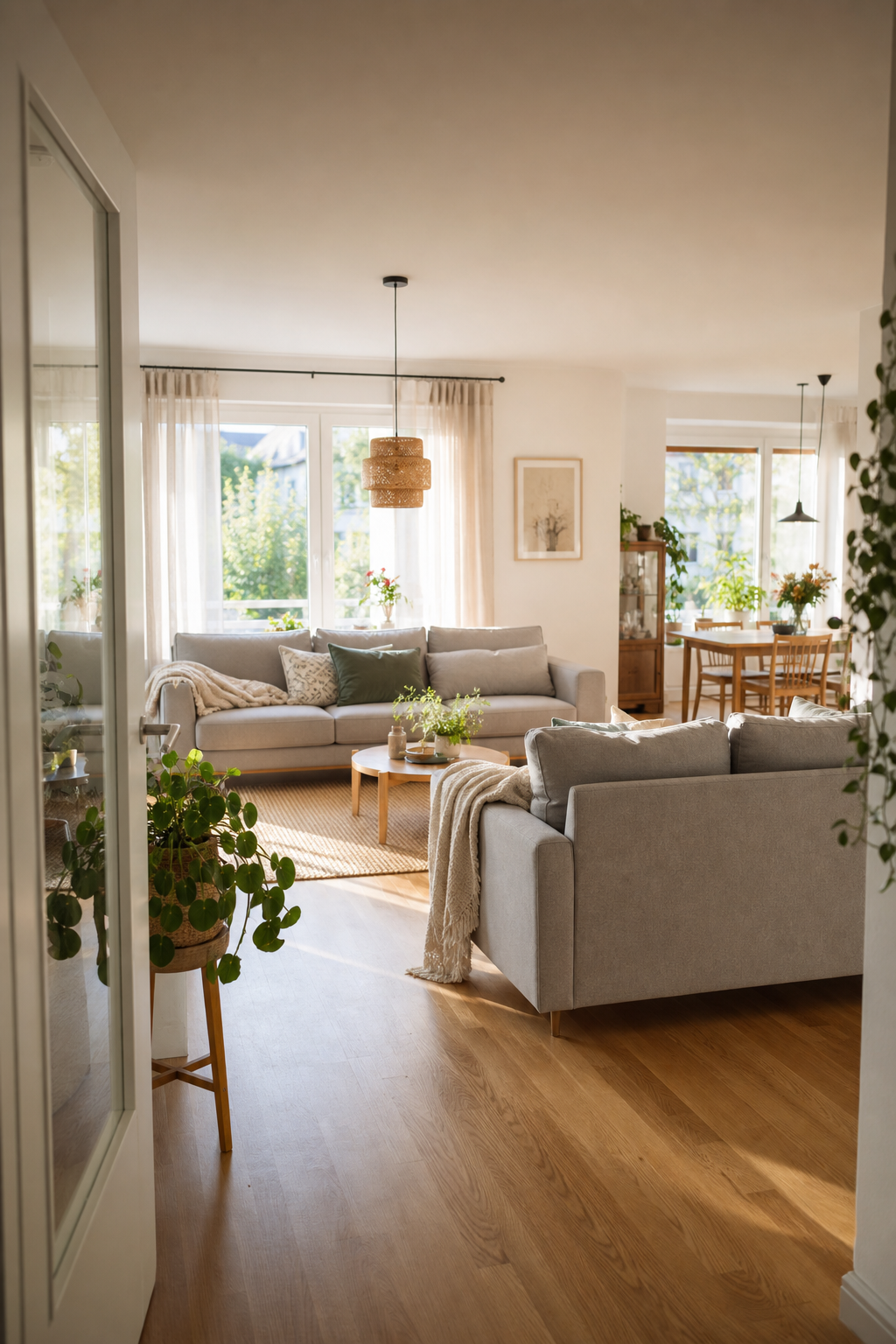 Offener Wohnbereich zwei Sofas Raumtrenner