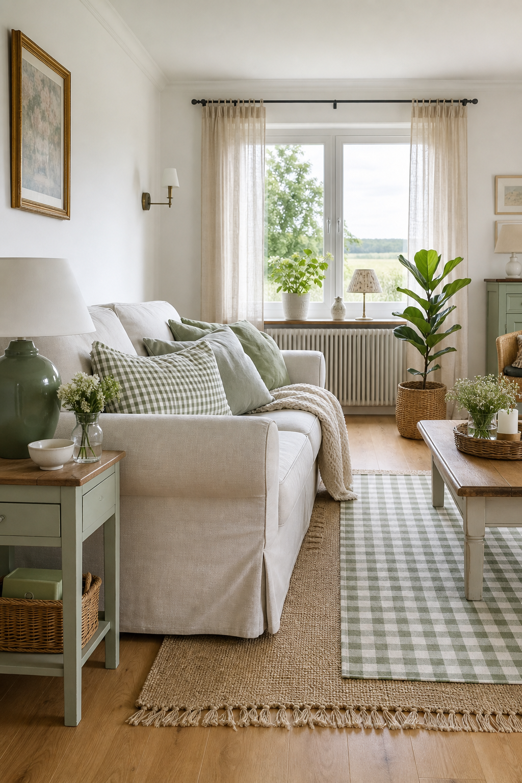 Offenes Wohnzimmer mit sichtbaren Balken