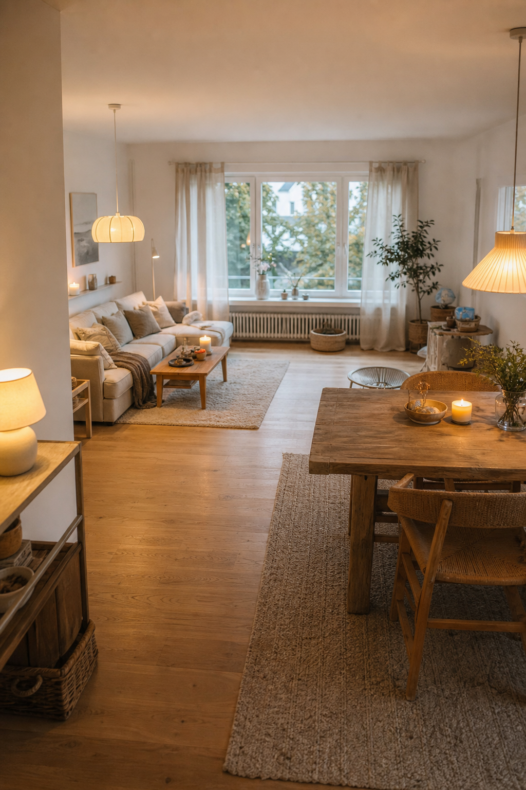 offenes wohn esszimmer mit holz und beige