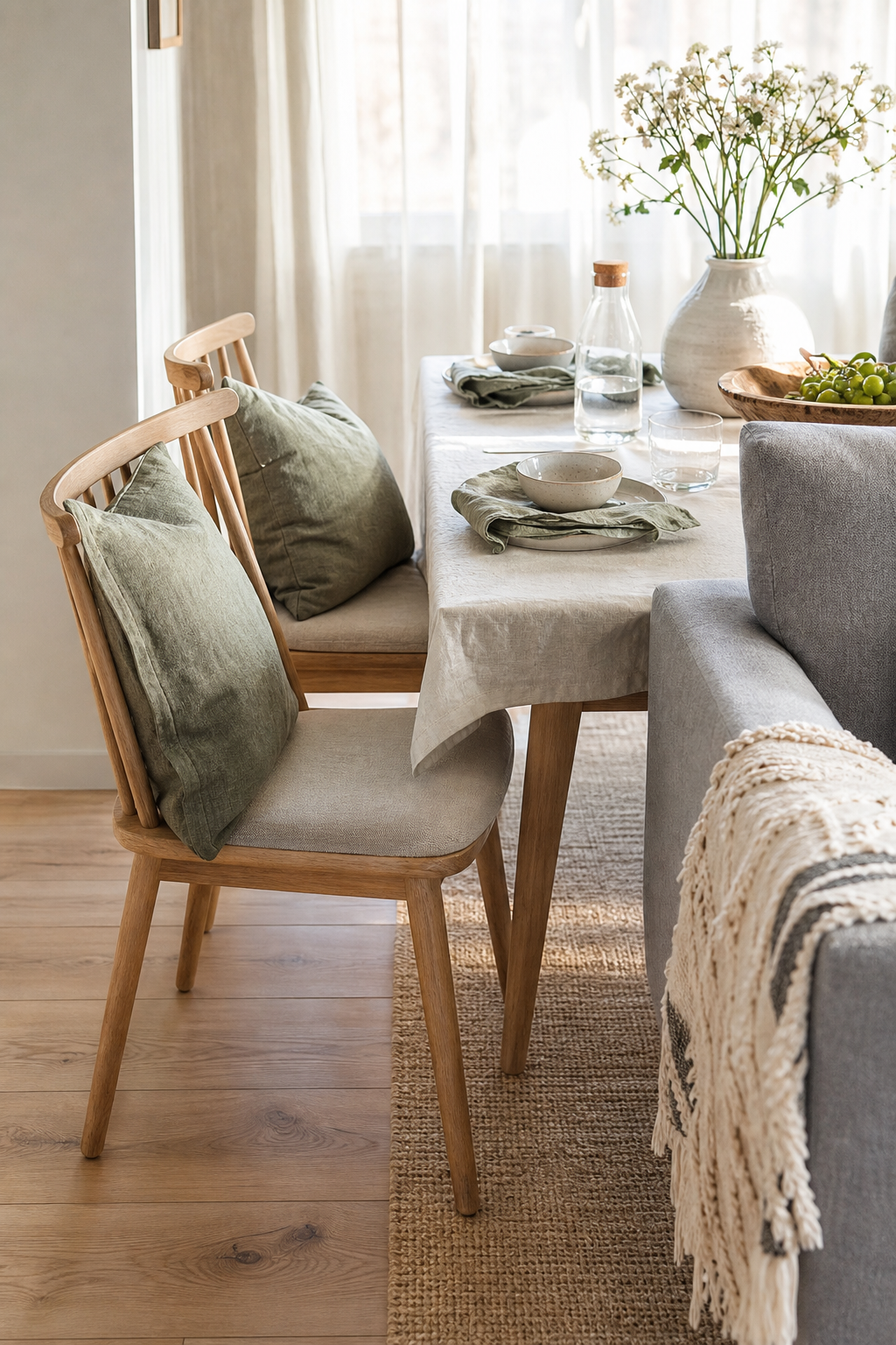 Heller Essbereich neben offenem Wohnzimmer