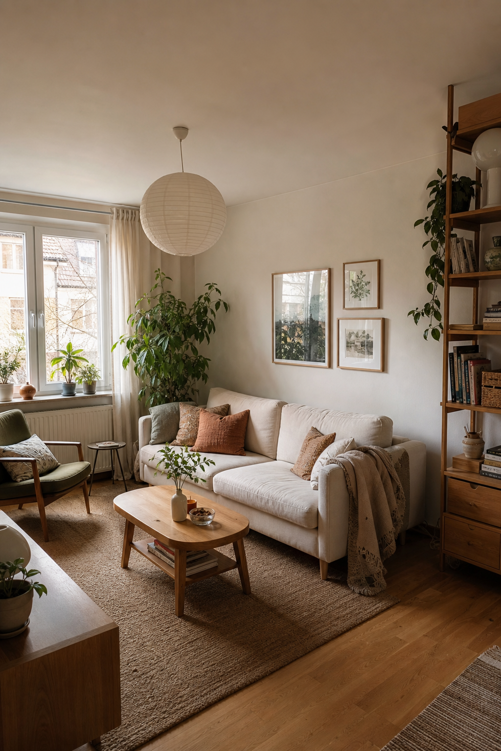 Sofa mittig auf Teppich, ausgewogene Anordnung