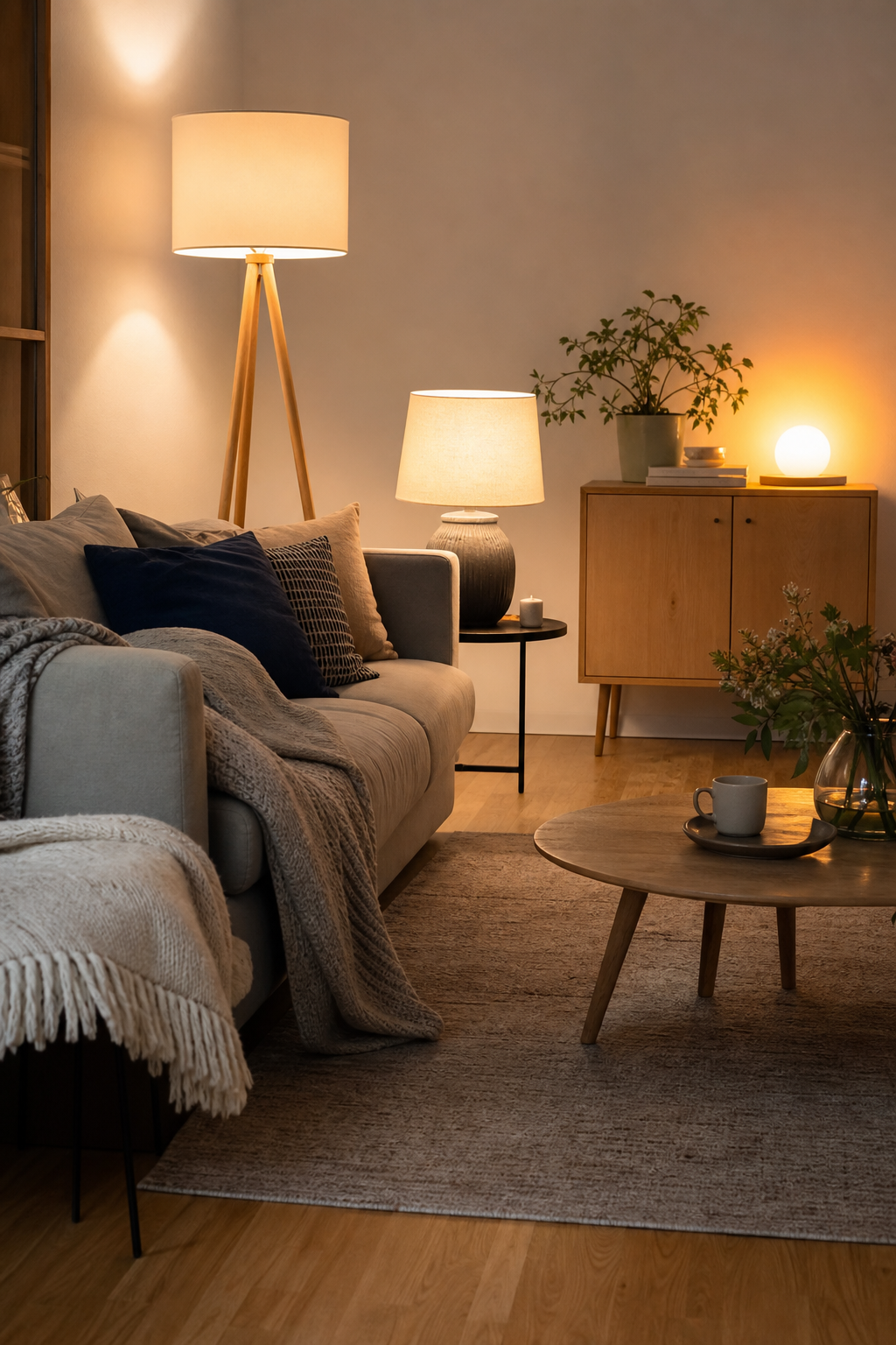 Trio aus steh tisch und LED lampen