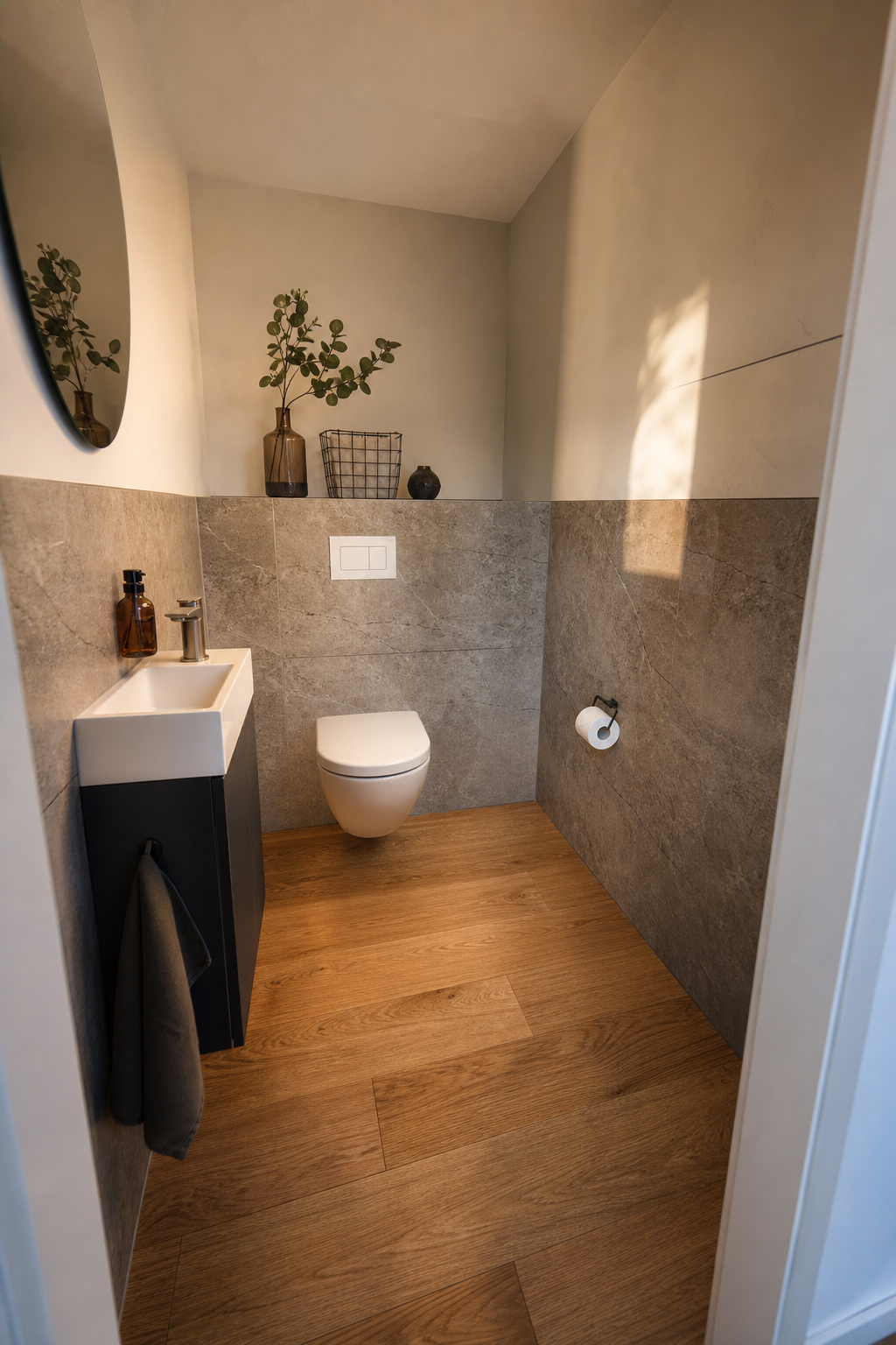 wc mit pvc paneelen in steinoptik