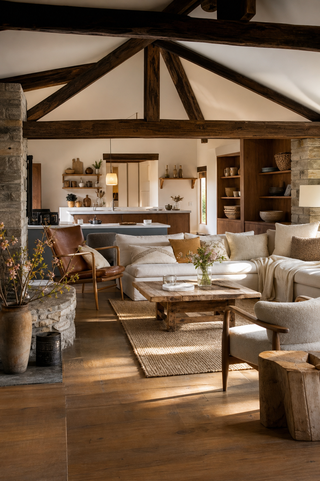 rustikal-modernes wohnzimmer dunkles holz